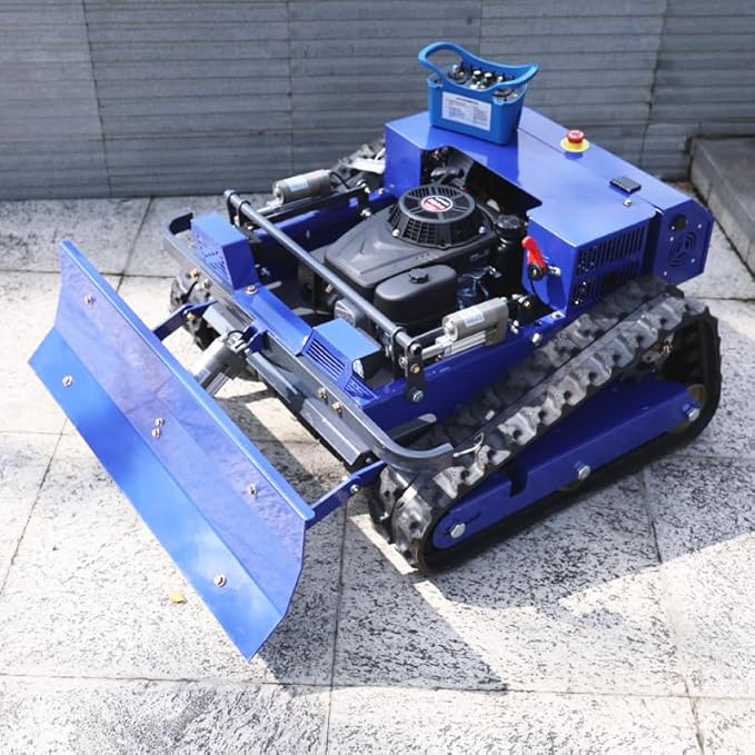 Remote Control Lawn Mower with Snow Plow,4WD Oil-Electric Hybrid Crawler Track Mower,1.1-5.9 Inch Cutting Height Professional Landscape and Estate Mower for 100% Slope(45°) Large Turf Grass Cutting