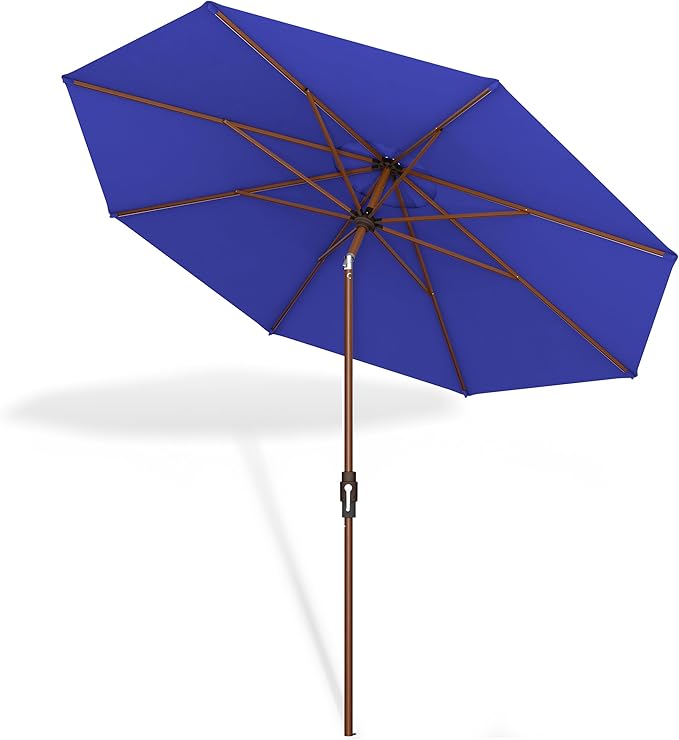 Midtown Umbrellas The Wooden 2-10 Feet Large Patio Umbrella, Terylast Royal Blue Fabric - Auto-Tilt Aluminum Frame For Backyard Umbrella, Deck Umbrella, Garden Umbrella & Pool Umbrella - Wooden Pole