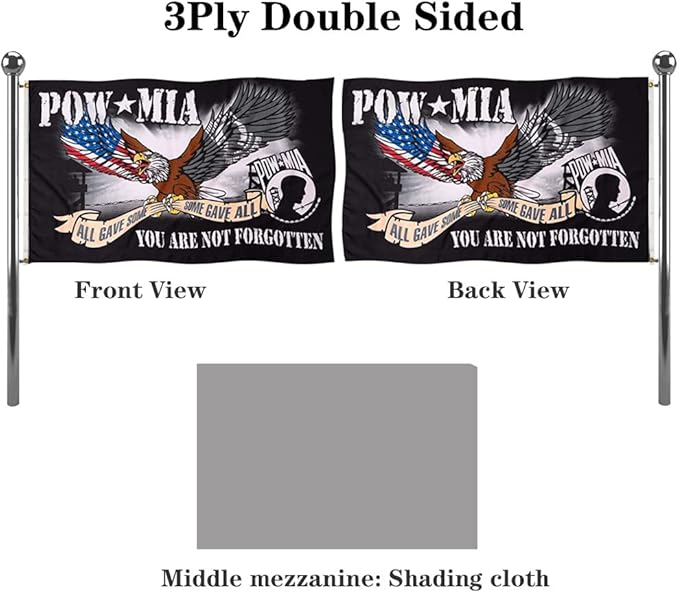 Jayus Eagle Pow Mia Flag Double Sided 3x5 Outdoor-Vivid Colors polyester 220D 3Ply Pow Flags Banner- You Are Not Forgotten Prisoner of War Mia Flag with 2 Grommets