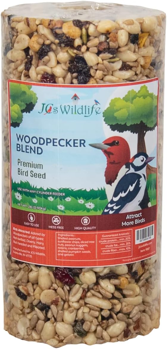 JCs Wildlife Premium Bird Seed Small Cylinder with Hole (Woodpecker Blend)