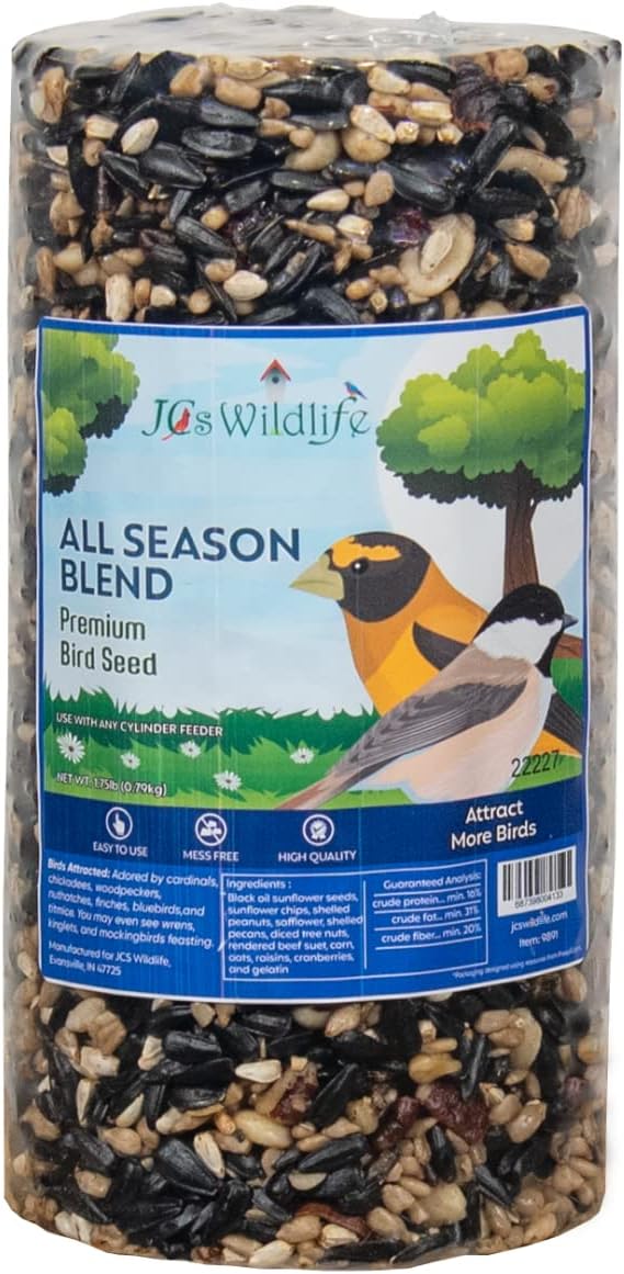 JCs Wildlife All Season Blend Premium Bird Seed Small Cylinder with Hole, 1.75 lb (6 Cylinder)