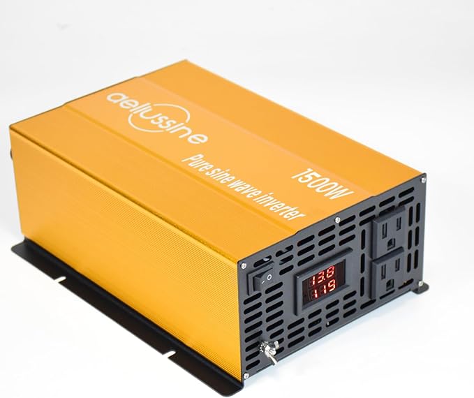 1500W Pure Sine Wave Inverter-12V DC to 110V 120V AC Power Converter with 2 AC Outlets, 12 Volt Power Inverter for Truck, Rv, Camping, Home, Emergency Power