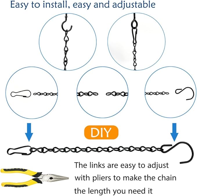 236 Inch Black Metal Hanging Chains and Hanging Basket Hooks Set for Bird Feeders, Birdbaths, Planters, Grow Lights, Lanterns, Wind Chime and Ornaments, Screw Eye Hooks, Chain Hooks DIY