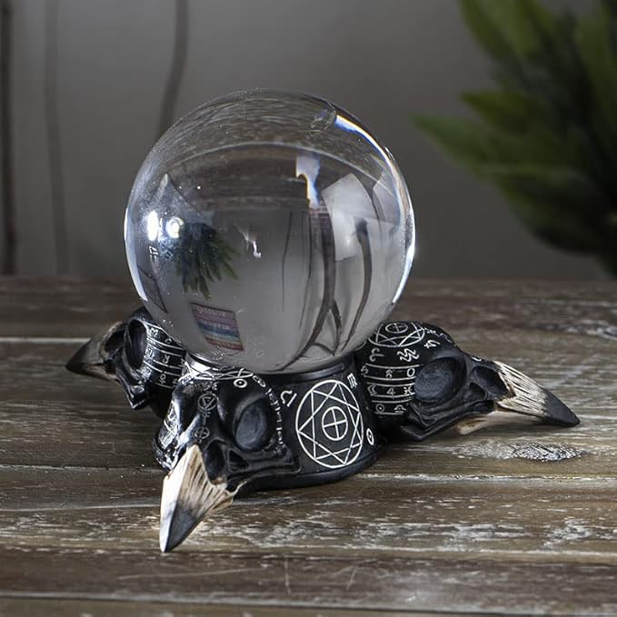 Pacific Giftware Raven Skulls and Crystal Ball Figurine, 5.5-inch Length, Cold Cast Resin, Table Decoration