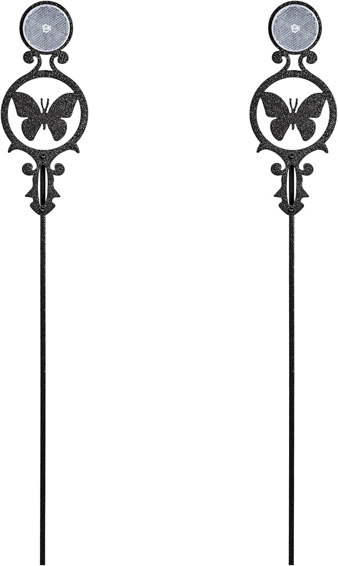 Touch of Class Pathways Reflective Driveway Marker Stake Set of Two for Outdoor Use | Butterfly Emblem Design | Personalized Tall Reflector Set of 2 | Black Durable Finish