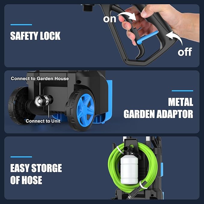 Professional Pressure Cleaner 5000 PSI,4.0 GPM Heavy Duty Power Cleaner with 4 Nozzles,Foam Cannon,33FT Hose and 500ml Soap Bottle for Home/Cars,Blue