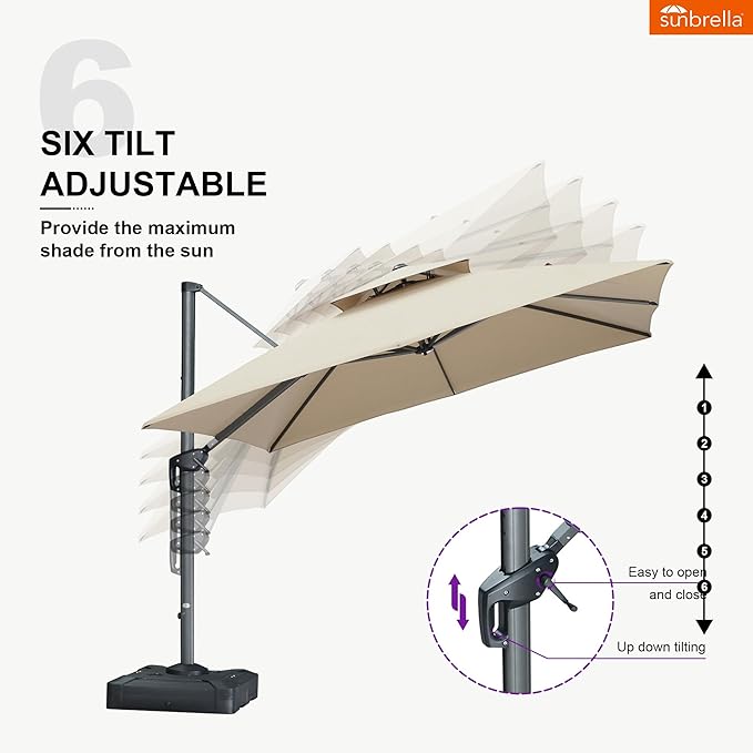PURPLE LEAF Cantilever Umbrella with Base Included 10 Feet Outdoor Double Top Large Offset Hanging 360° Rotation Square Umbrella for Garden Patio Deck Pool Backyard Spectrum Sand