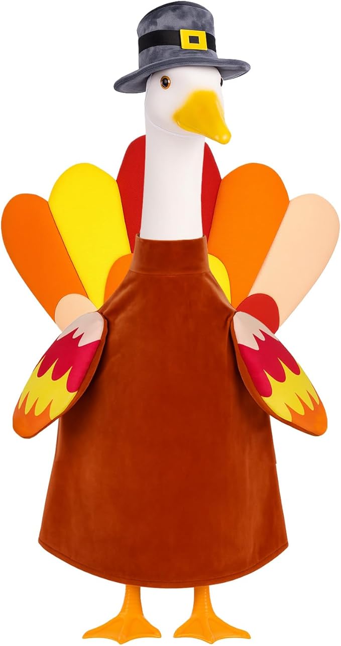 Thanksgiving Turkey Goose Outfit Autumn Fall Porch Goose Clothes 23'' Silly Lawn Geese Costume for Garden Yard Patio Outdoor Decor
