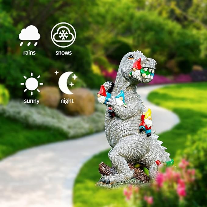 M.A.K Dinosaur Eating Gnomes Garden Decor, Art for Garden Decor, Outdoor Statue for Patio, Lawn, Yard Art Decoration, Housewarming Garden Gift