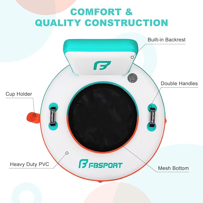 FBSPORT Inflatable River Tube for Floating Heavy Duty, PVC Water Tubes for Adults, 43" Tubing Floats Lake River Raft Lounge Chair with Cup Holder Backrest Handles Sunchill Float Ring