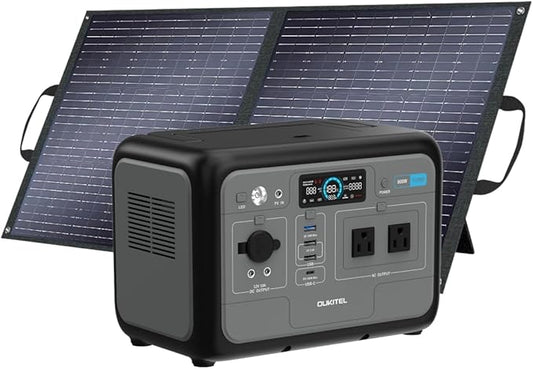 OUKITEL P800 Portable Solar Generator with 100W Solar Panel, 512Wh Solar Power Station with 2x800W AC Outlets (1600W Peak), 500W Fast Charging, Emergency Power Station for Home, Camping & RVs