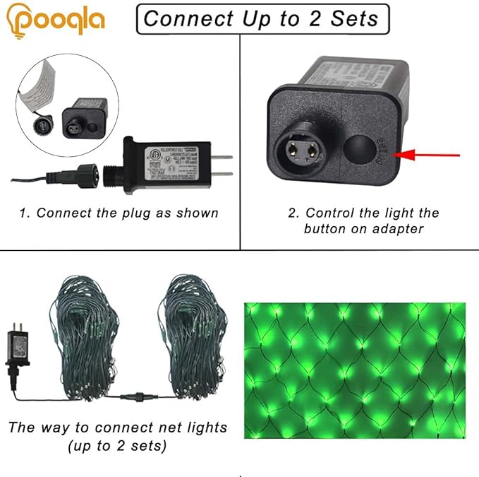 Pooqla 21 ft x 5 ft Net Lights, 360 LED Green Net Light Outdoor Mesh Light Halloween Lights 8 Modes for Bushes Yard Garden Party Decor