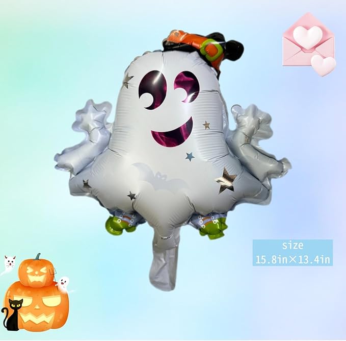 7 Pcs Halloween Ghost Foil Balloons Ghost Pumpkin Bat Spider Cat Monster Scary Decorations Cute Mylar Balloons Kit for Trick or Treat Party Decor Supplies for Indoor Outdoor Boo Day Party Supplie