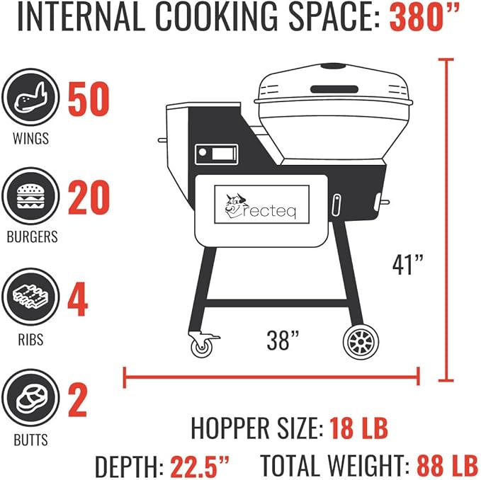 recteq Pellet Grill RT-B380X Bullseye Deluxe + Searing Essentials Bundle, WiFi Enabled Electric Pellet Smoker Grill, Wood Pellets, BBQ Outdoor, Smoke, Sear, and More