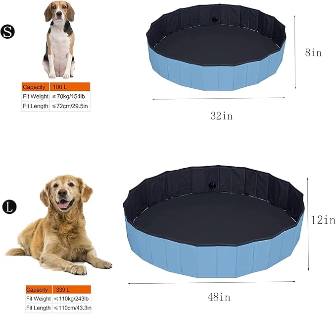 Upgraded Foldable Dog Pet Swimming Pool Plastic Children's Padding Pool Bathtub Large Small Dogs Outdoor Leak-Proof Collapsible Pool(L-48''x12'')