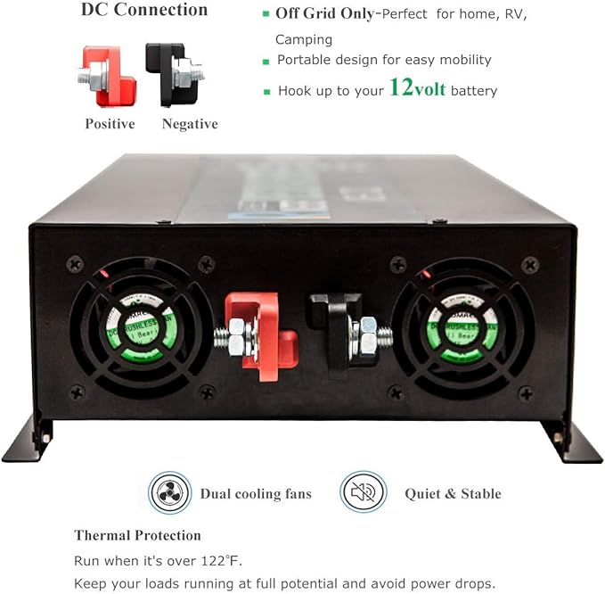 WZRELB 5000W 24V 120V High Frequency LED Display Off Grid DC to AC Converter Power Supply True Pure Sine Wave Solar Power Inverter(Black)
