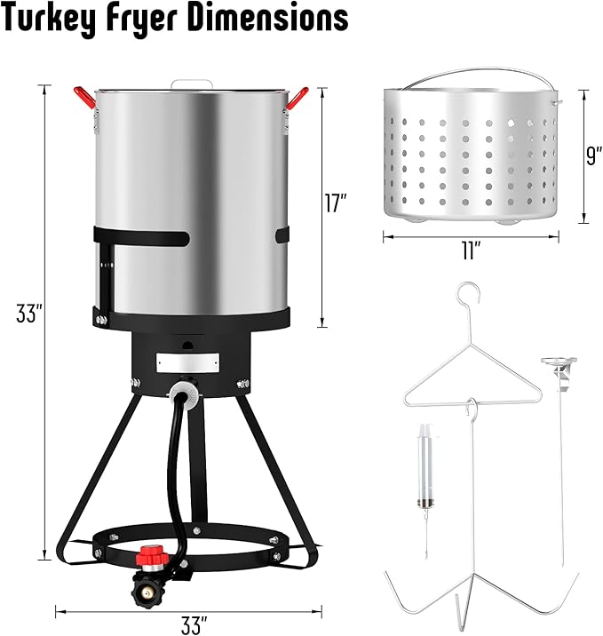 30 Qt Aluminum Turkey Fryer Pot with Stockpot Basket & 50,000 BTU Propane Gas Burner, Outdoor Deep Fryer & Seafood Boil Pot-Outdoor Cooker for Crawfish, Crab, Shrimp and Frying