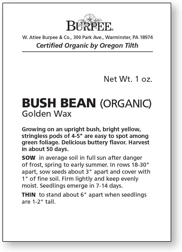 Burpee Golden Wax Organic Bush Bean Seeds 1 ounces of seed