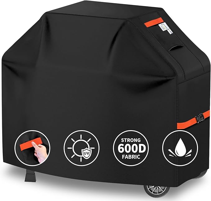 59Inch Heavy Duty Grill Cover for Outdoor Grill Thick Waterproof UV & Fade Resistant BBQ Cover with Adjustable Straps, Suitable for Weber,Black Stone, Charbroil etc, Black