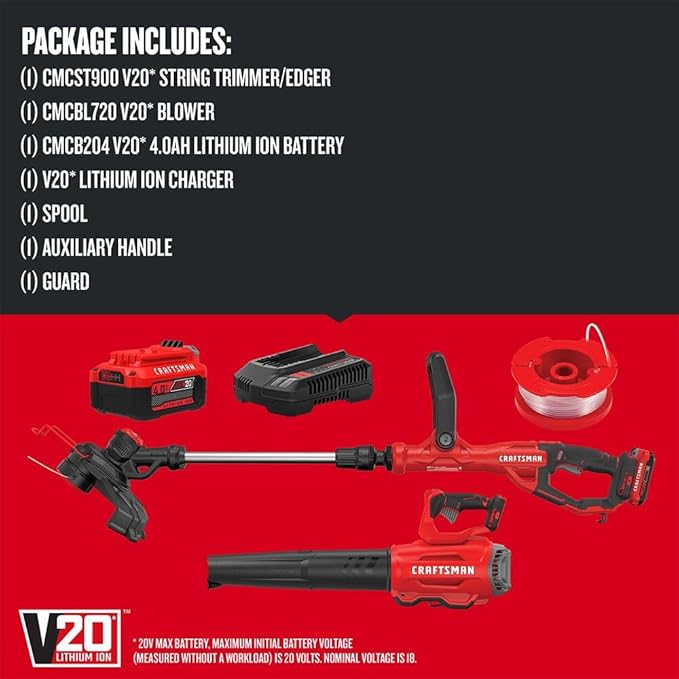 CRAFTSMAN V20 String Trimmer and Leaf Blower Combo Kit, Cordless (CMCK297M1)