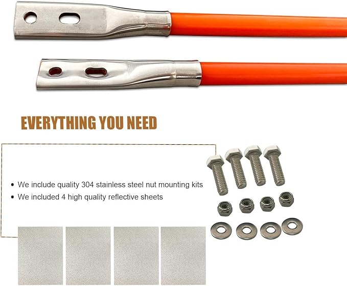 28'' Orange Snow Plow Blade Marker Guide Kit Solid All Steel Wire High Visibility with Stainless Steel Joint for Most Snow Plow Not Easy to Break and Rust Low Temperature Resistance