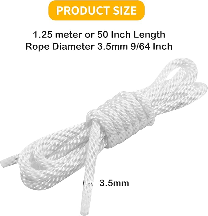 2-Pack Lawn Mower Pull Cord, 1.2m 9/64 Inch 3.5mm Recoil Starter Rope with Handles for Chainsaw, Trimmer, Edger, and Small Engines, Fit for STIHL Poulan Husqvarna Echo Craftsman Ryobi Honda and More
