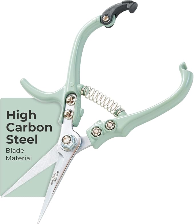 Modern Sprout Pruning Shears - Herb Snipping Scissors- Lightweight Gardening Tools W/Easy Lock - Flower Cutter Garden Shears - Carbon Steel Blade + Reusable Holster (Green, 1-Pack)