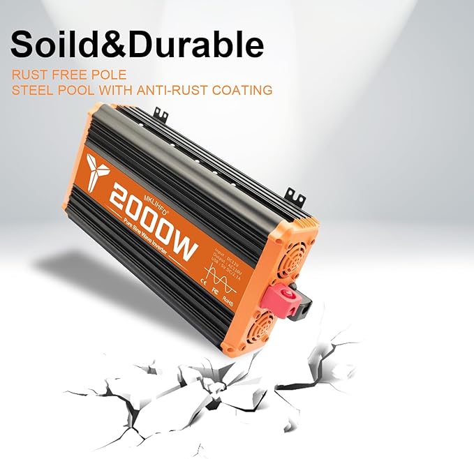 2000 watt Pure sine Wave car Inverter 12V DC to 120V AC, 4000W Surge Peak Power, Inverter for RV, Truck, Solar, Campers with 2 AC Outlet, Remote Control Compatible with Lithium Battery