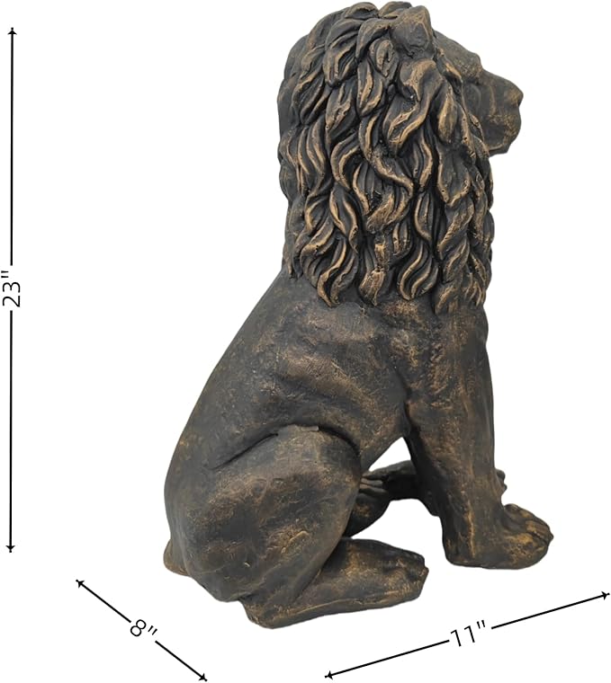 Lion Statue Majestic Sitting Lion Sculpture Guardian Lion for Outdoor Garden Patio Yard and Lawn Decor in Antique Bronze 23'' High