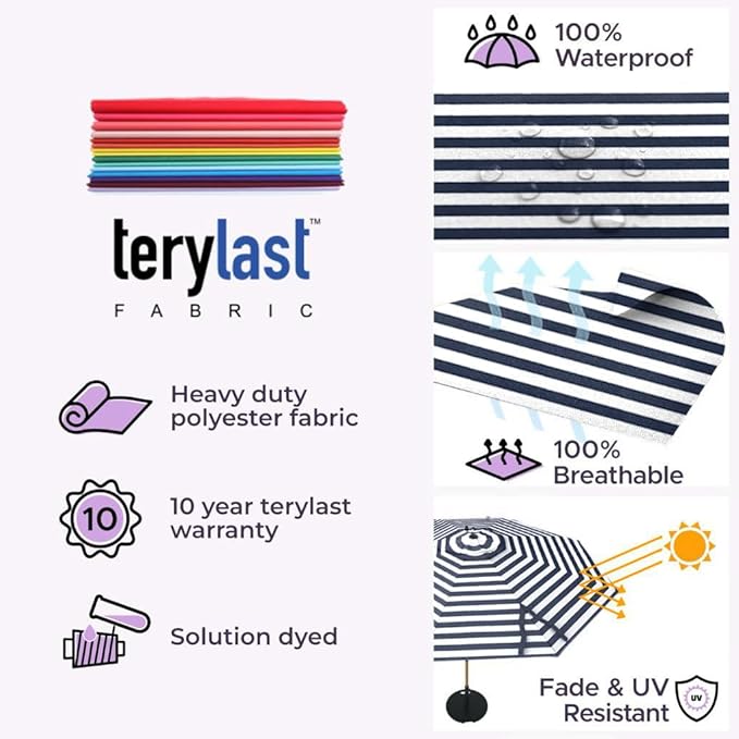Midtown Umbrellas Wooden 2-10 Feet Large Patio Umbrella, Terylast Black & White Stripes Fabric, Aluminum Frame For Backyard Umbrella, Deck Umbrella, Garden Umbrella & Pool Umbrella - Wooden Pole