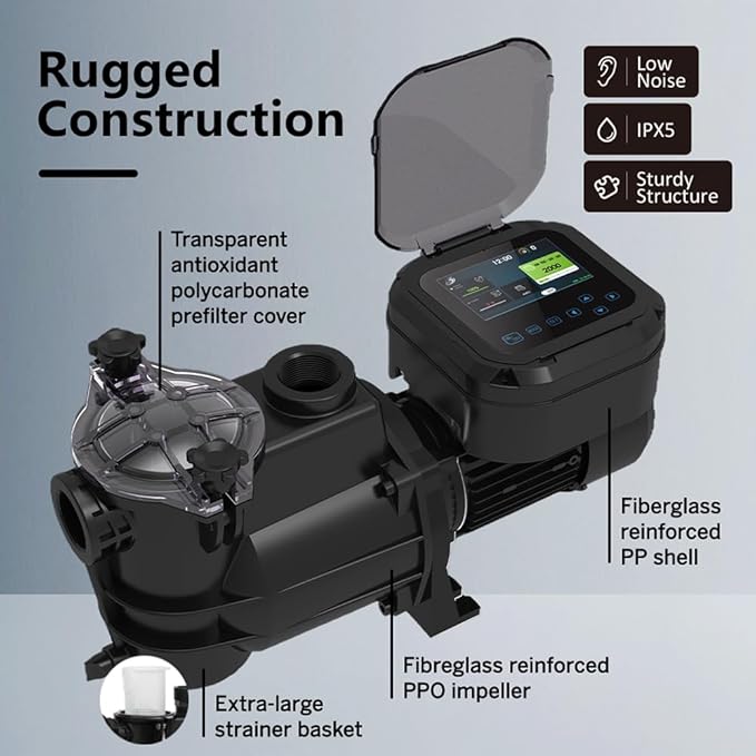 BlueBay 1.4HP Inground & Above Ground Swimming Pools Pump Variable Speed, 230V/60HZ, with Color LED Screen, Air Cooled Motor, Energy Star Certified