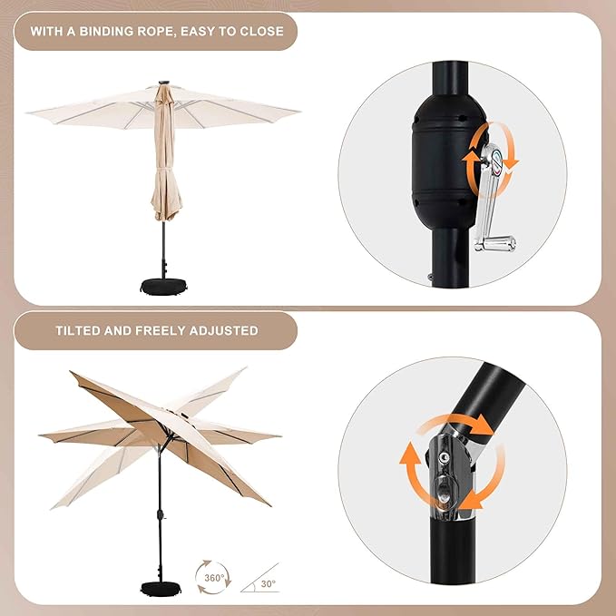 Sundale Outdoor 11 ft Patio Umbrella with Sand Bag Umbrella Base Included, Outdoor Umbrella with Tilt and Crank, Tan