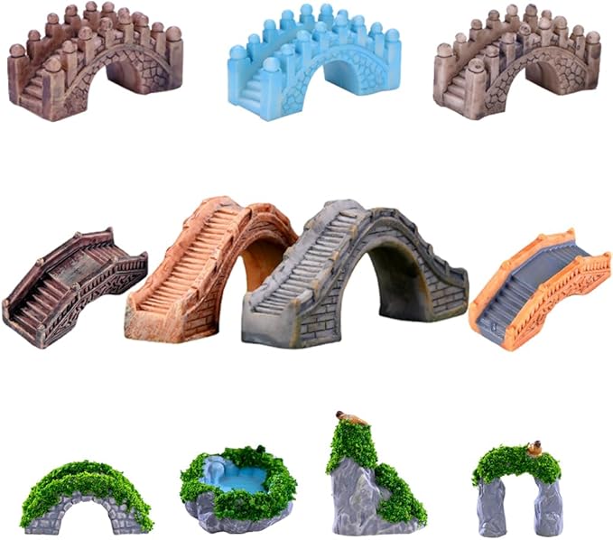 Fairy Garden Bridge 11 Pack Mini Bridge for Fairy Garden Accessories Outdoor Small Bridges Miniature Figurines Zen Gardens Terrarium Decor Little Statues Brown