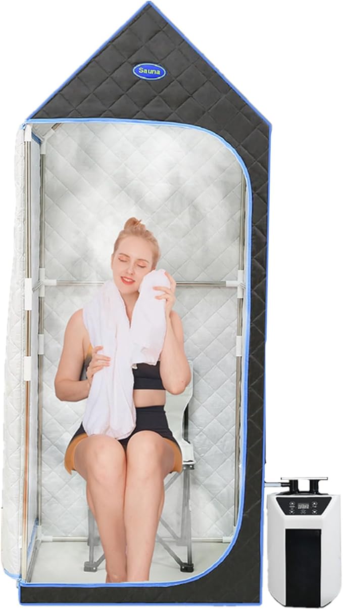 Portable Sauna Box for Home Spa Full Body, Personal Steam Sauna Tent Sauna Room with 3L 110V 1000W Steamer, 90 Minute Timer with Remote Control, 4 Temperature Levels, Folding Chair