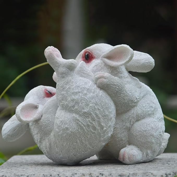 Garden Statues Bunny Decor Resin Flower Rabbit Figurine Cute Fairy Garden Decor Outdoor Statues for Patio Yard Porch Balcony Gifts for Women Mom Grandma White