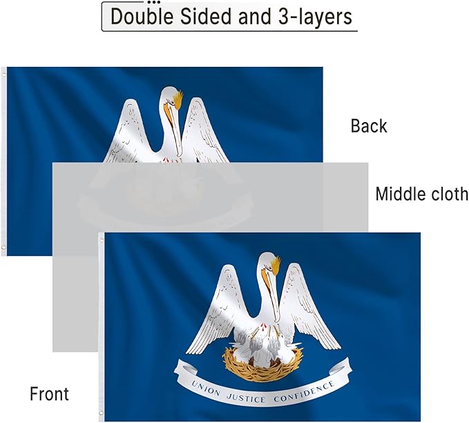 Bradford Louisiana State Flag 3x5 feet Outdoor, 3 Ply Polyester Double Sided Louisiana Flag Heavy Duty, Louisiana LA Flags with 2 Brass Grommets for Outsides House Long Lasting
