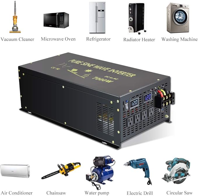WZRELB 7000W 36V 110-120V Pure Sine Wave Power Inverter with 4 AC Outlets,Bipolar High-Frequency Inverter
