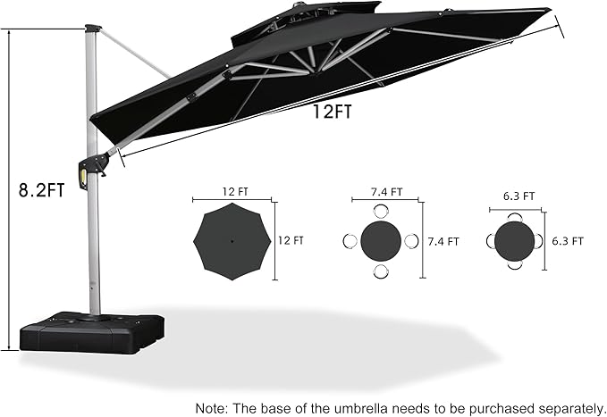 PURPLE LEAF 12 Feet Double Top Round Deluxe Patio Umbrella Offset Hanging Umbrella Outdoor Market Umbrella Garden Umbrella, Black