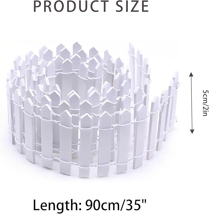 35 Inch Mini Fairy Garden Fence - White Wood Picket Fence for Crafts, Dollhouses, Plant Pots, and Home Garden Projects (2 Pack)