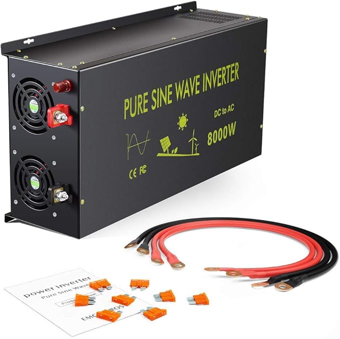 WZRELB 8000W 12V AC to 120V DC Pure Sine Wave Solar Power Inverter - RV, Camping, Solar System