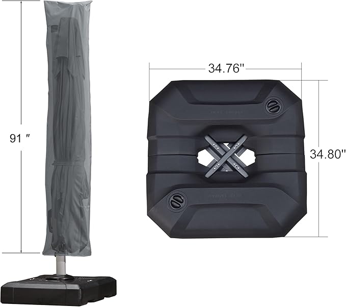 PURPLE LEAF 8'×8' Patio Cantilever Umbrella with Base Included Offset Outdoor Umbrella with cover Square umbrella outdoor patios for Backyard Pool Garden Light Grey