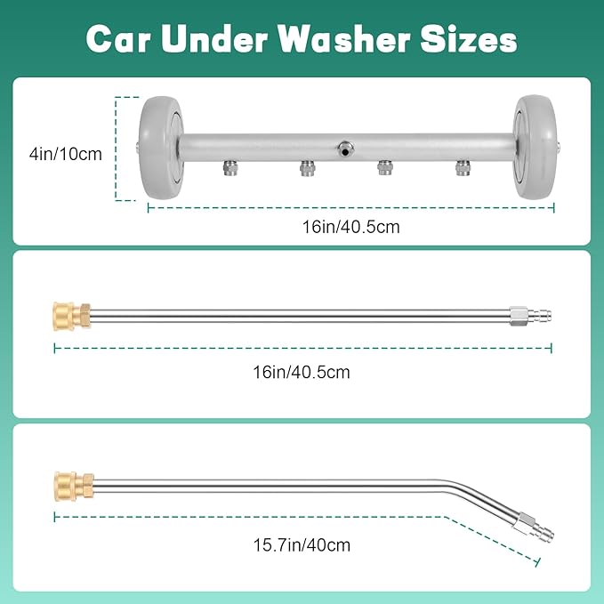 16 Inch Pressure Washer Undercarriage Cleaner, Under Car Washer, Undercarriage Sprayer for Pressure Washer with 2 Pcs Extension Wand, Universal 1/4" Connector, 4000 PSI