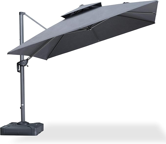 PURPLE LEAF 10 Feet Sunbrella Cantilever Umbrella Outdoor Double Top Large Hanging 360-degree Rotation Square Offset Umbrella for Patio Deck Pool Garden Backyard Cast Slate