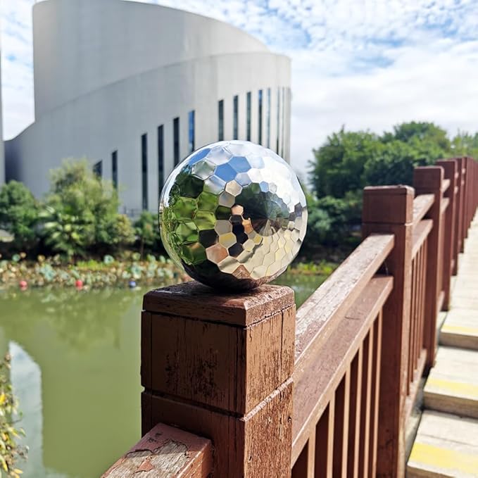 304 Stainless Steel Gazing Ball Sculptures Diamond Ball Decoration Mirror Hollow Decor Ball Reflective Garden Sphere Hollow Metal Ball Ornament Statues Gazing Globe for Home Garden (5 inch)