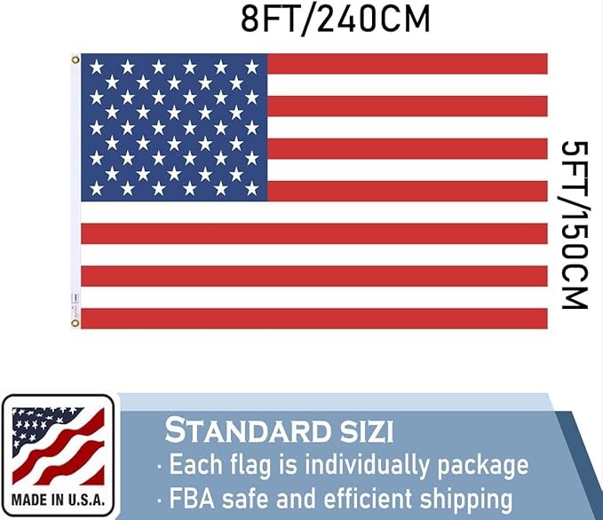 Nylon Embroidered American US Flag 5x8 FT 100% Made in The USA- Heavy Duty Vibrant Colors United States Flag with Embroidered Stars and Sewn Stripes for Home/Company/Indoor Outdoor Decoration (FMAA Certified)