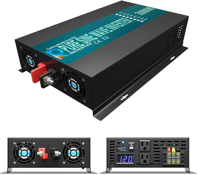 WZRELB 3000Watt Pure Sine Wave Inverter 48V DC to 120V AC with 2 AC Outlets ，HardwireTerminal Block, 2 Sets of Battery Cables for RV, Solar Syste, Camping