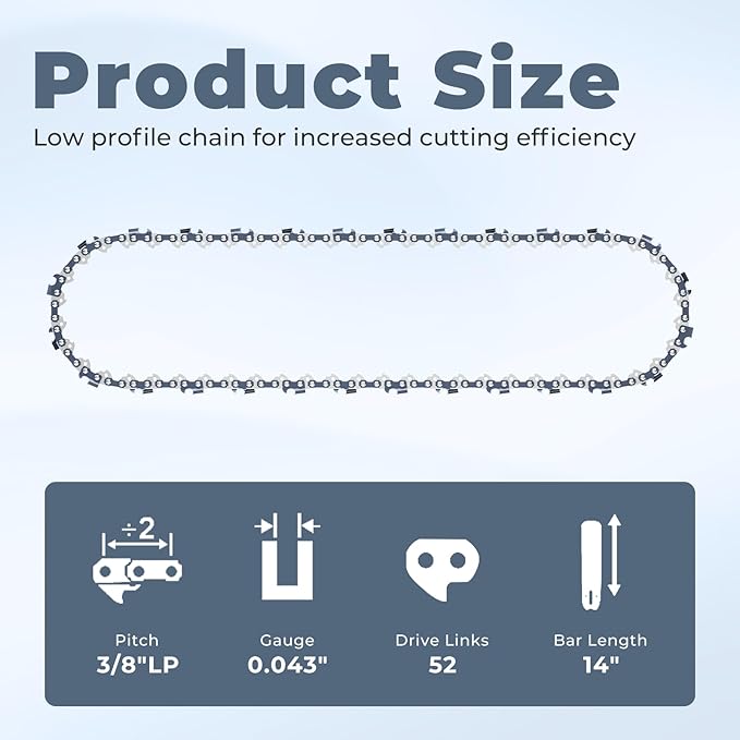 14" Chainsaw Chain Replacement for SKIL CS4555-10 40v Chainsaw,SCN1400 Chainsaw Blade 52 Drive Links 0.043" Gauge 3/8" LP Pitch (3 Pack)