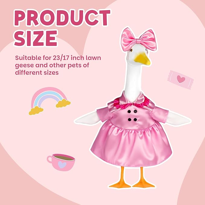Porch Goose Outfit Flower Lawn Goose Dress Clothes for 23" Large Geese Statue Outdoor Patio Yard Lawn Art Decoration