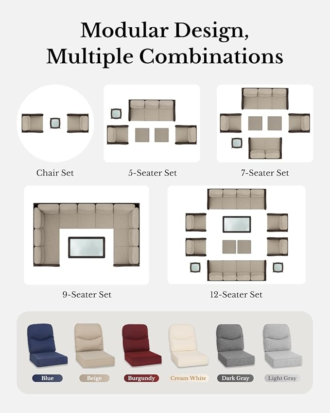 HILLGA Luxury Patio Furniture Set with 6-Inch Thick Cushions, High Back Outdoor Swivel Rocker Chairs and Table, 6-Piece All Weather Conversation Set for Porch Deck Balcony Yard, Beige (V3)