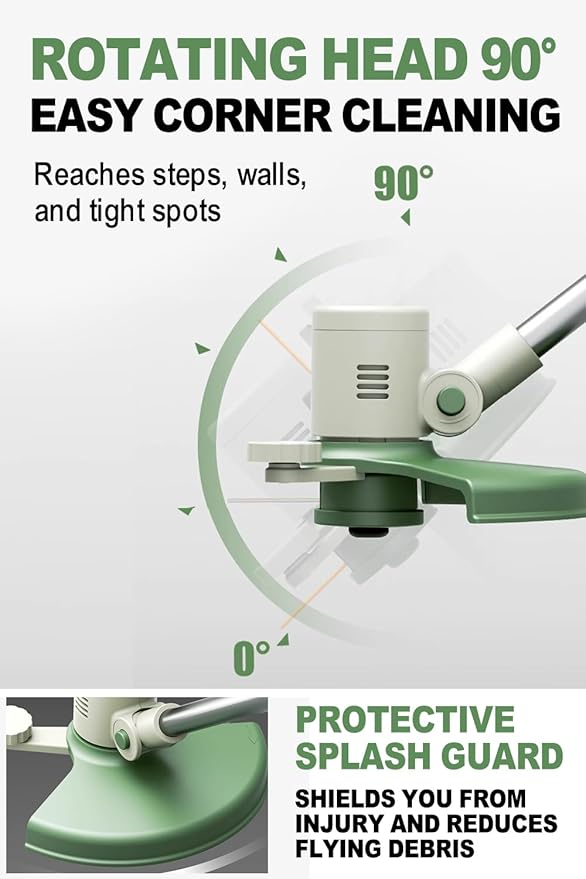 Cordless String Trimmer, Foldable Design with Adjustable Handle Trimmer Lawn, Weed Wacker with 2 x Batteries, Safe Reliable Edger Lawn Tool, Electric Weed Eater, White Green